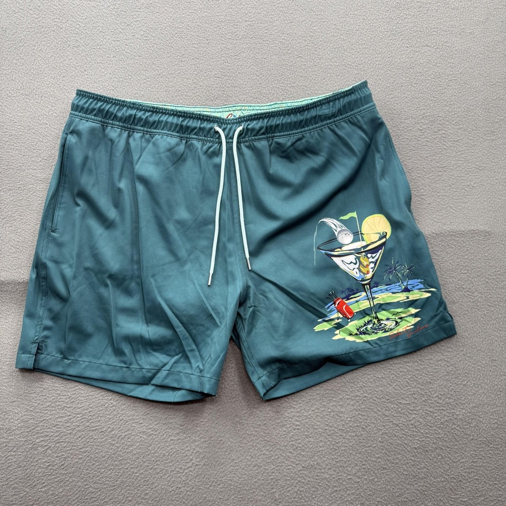 Robert Graham Swim Shorts Mens 2XL Green Golf Martini Trunks Lined Quick Dry